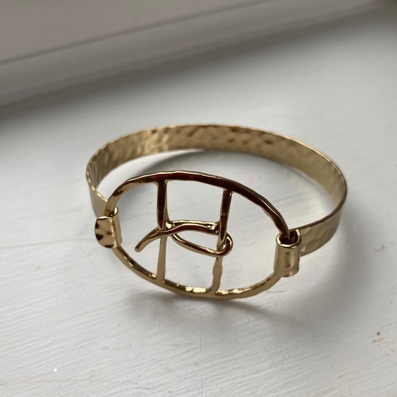 NWT Anthropologie Gold Monogram Script Cuff Bracelet  T H - Picture 7 of 10